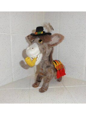 Handmade Needle Felting Mexican Donkey w/ Hat & Pipe felted burro hand crafted